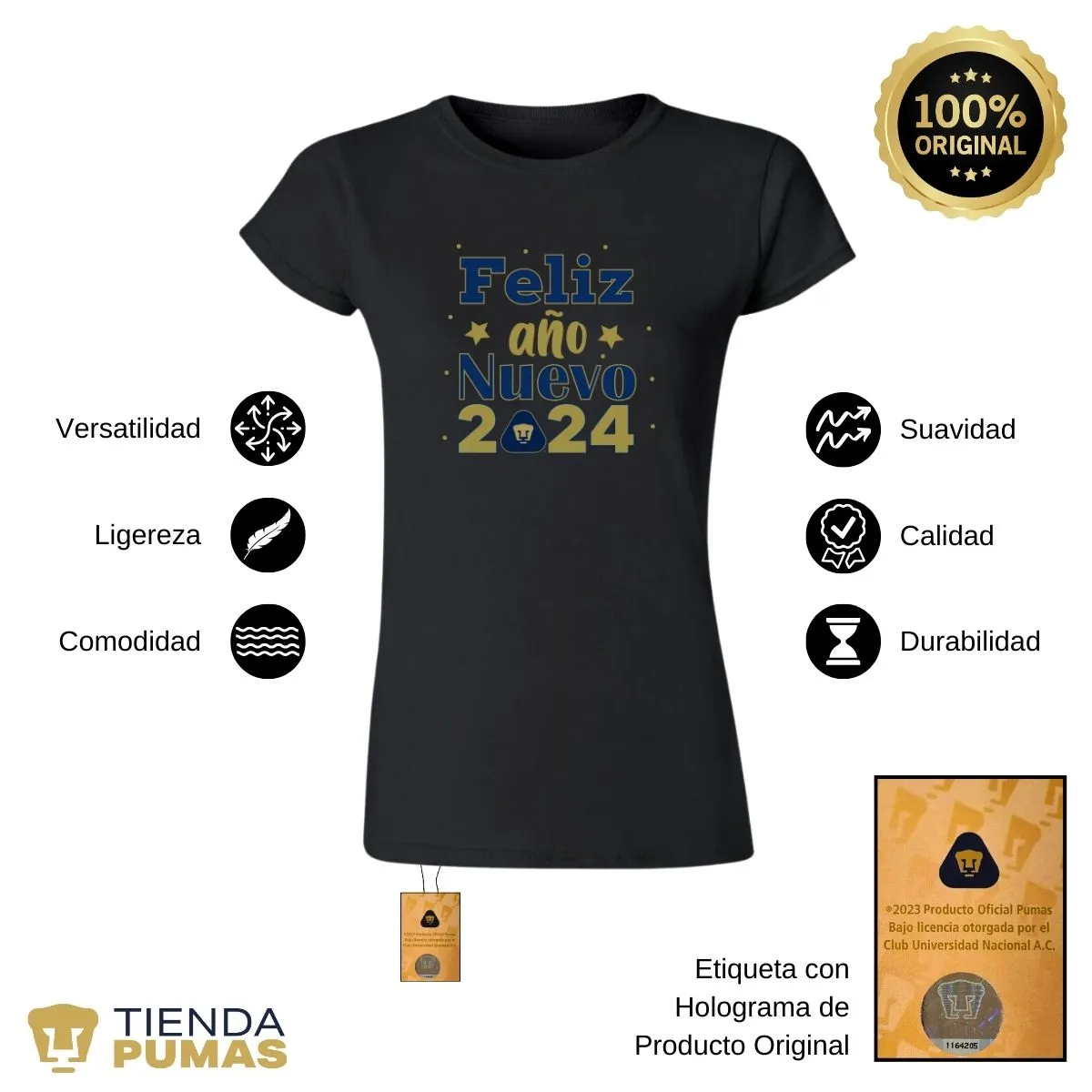 Playera Navidea Mujer Pumas UNAM Feliz Ao Nuevo