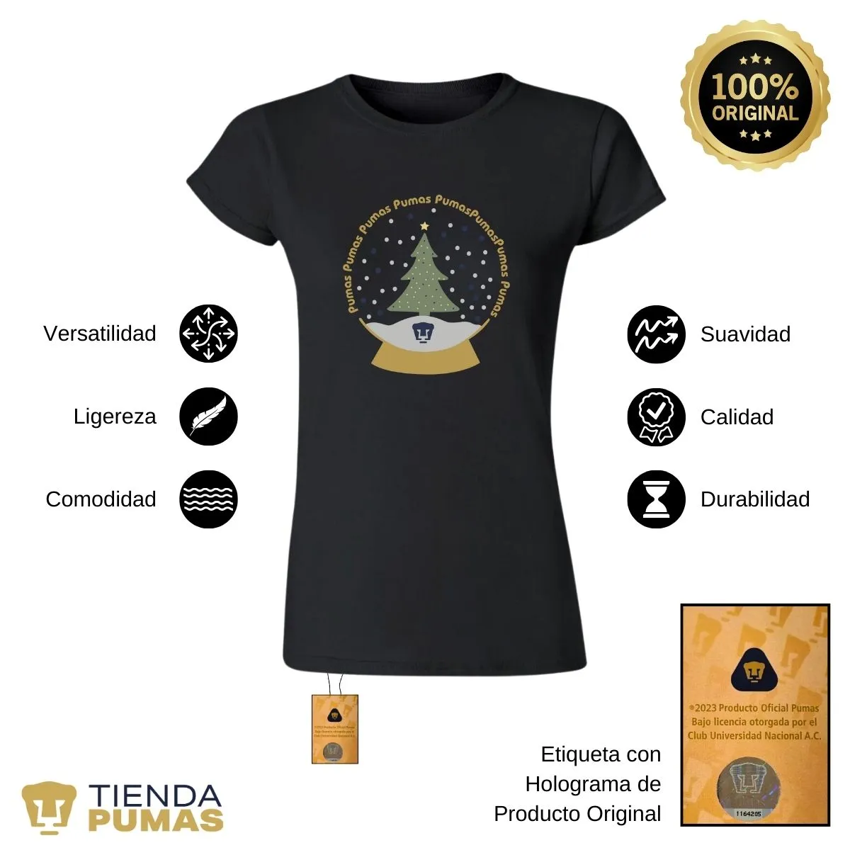 Playera Navidea Mujer Pumas UNAM Nieve