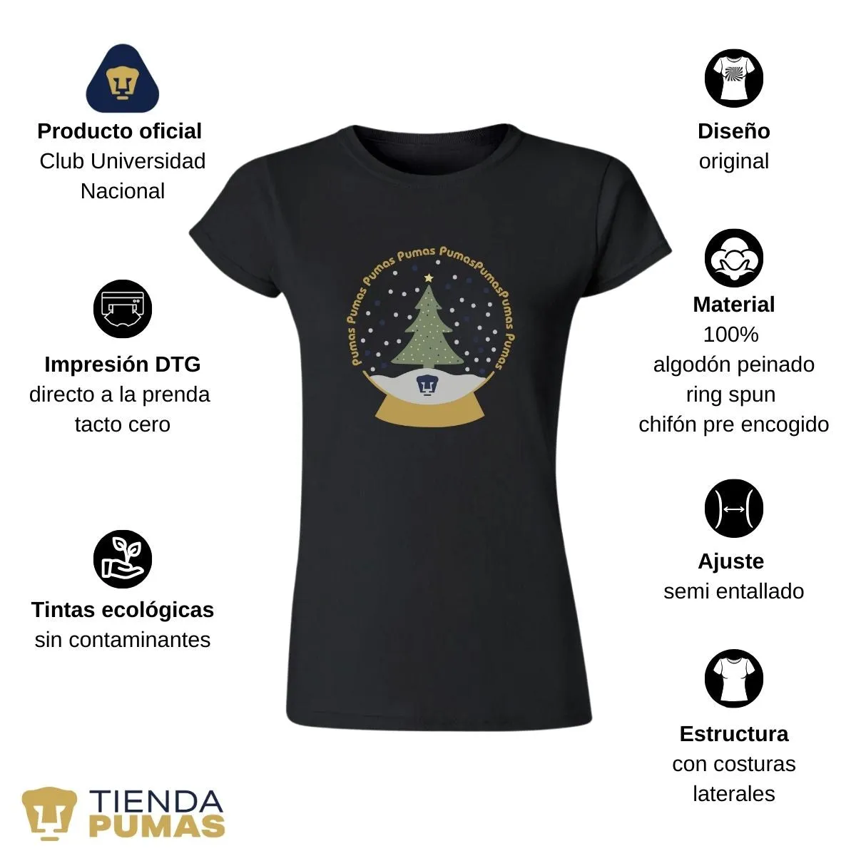 Playera Navidea Mujer Pumas UNAM Nieve