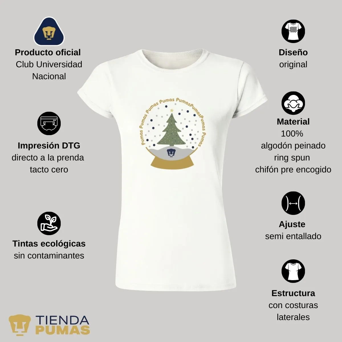 Playera Navidea Mujer Pumas UNAM Nieve