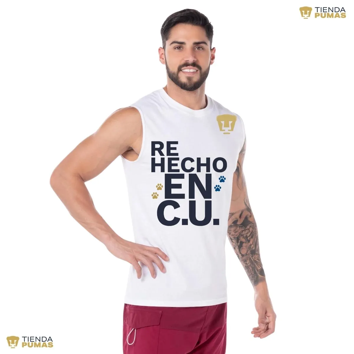 Playera Sin Manga Hombre Pumas UNAM Re Hecho en C.U.