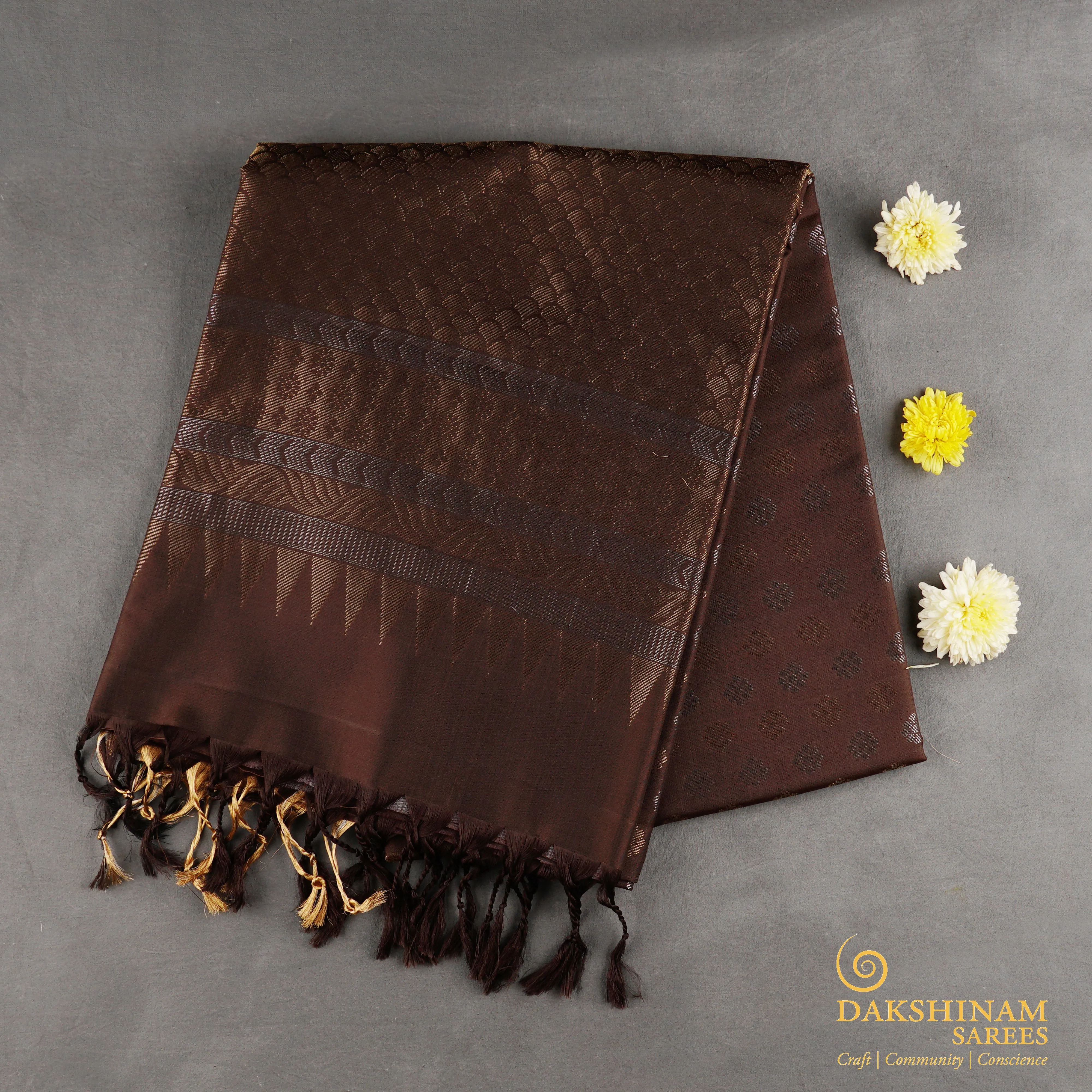 "Handwoven Brown Soft Silk Saree - 1839T006416DSC"