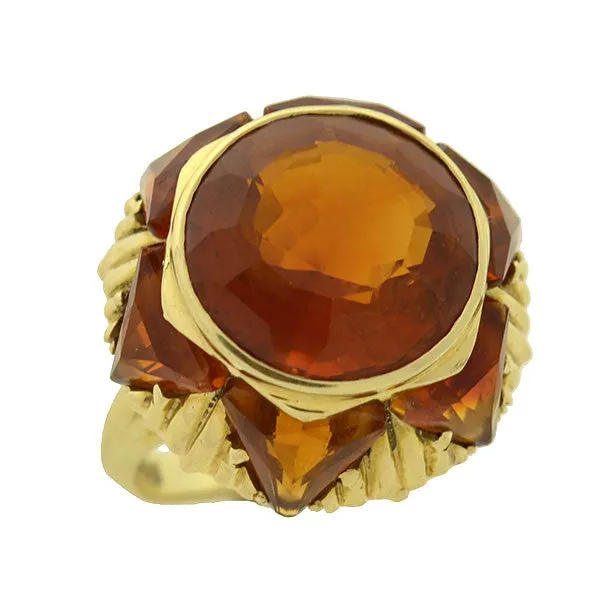 Retro 14kt Madeira Citrine Sunburst Ring