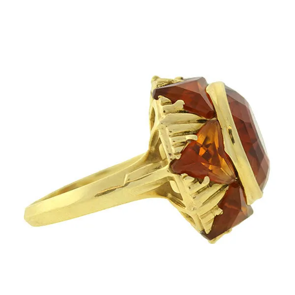 Retro 14kt Madeira Citrine Sunburst Ring