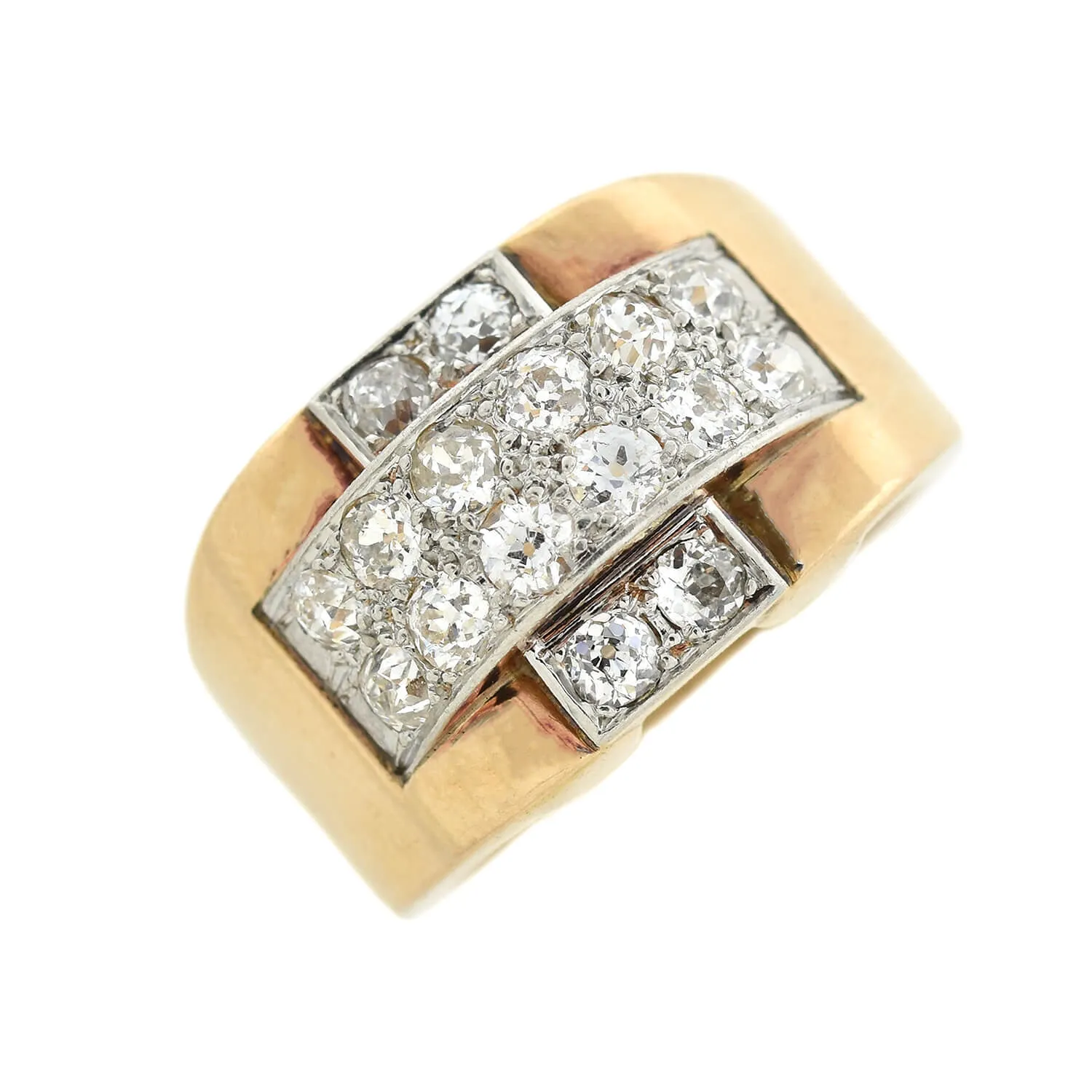 Retro 14kt/Platinum   Diamond Statement Ring