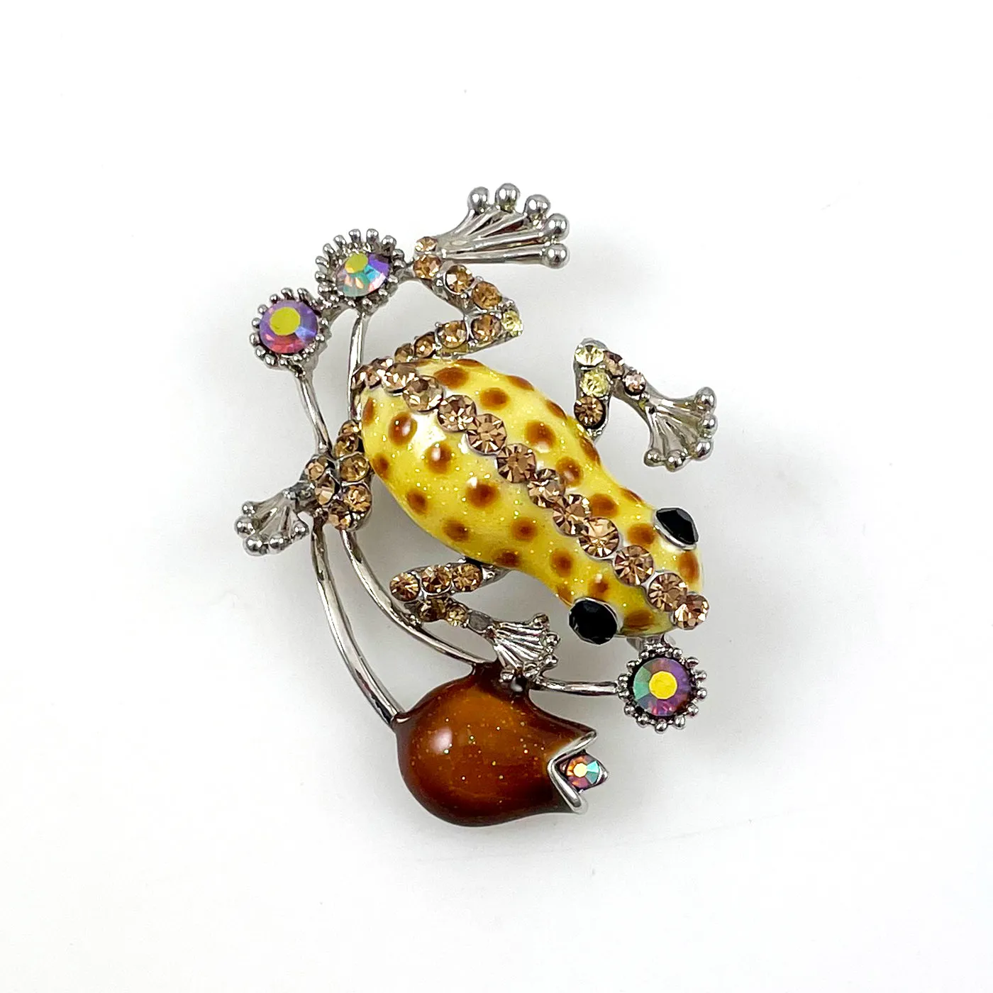 Rhinestone & Enamel Frog Brooch Vintage