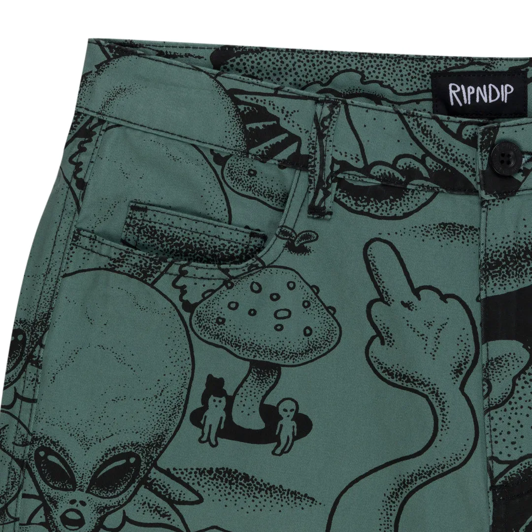 RIPNDIP DARK TWISTED FANTASY TWILL SHORTS-OLIVE/BLACK