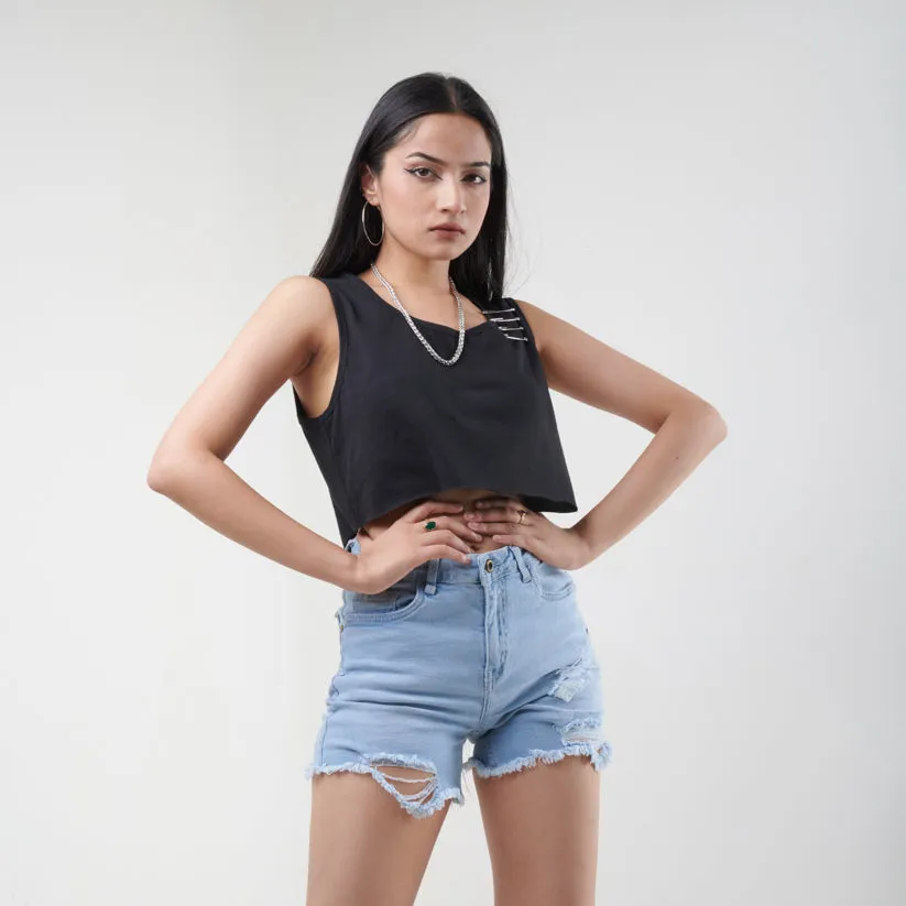 Ripped and Safety Pin Crop Tee