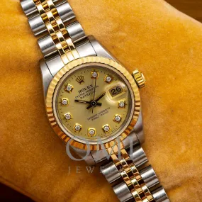 Rolex Datejust 69173 26MM Champagne Diamond Dial With Two Tone Jubilee Bracelet