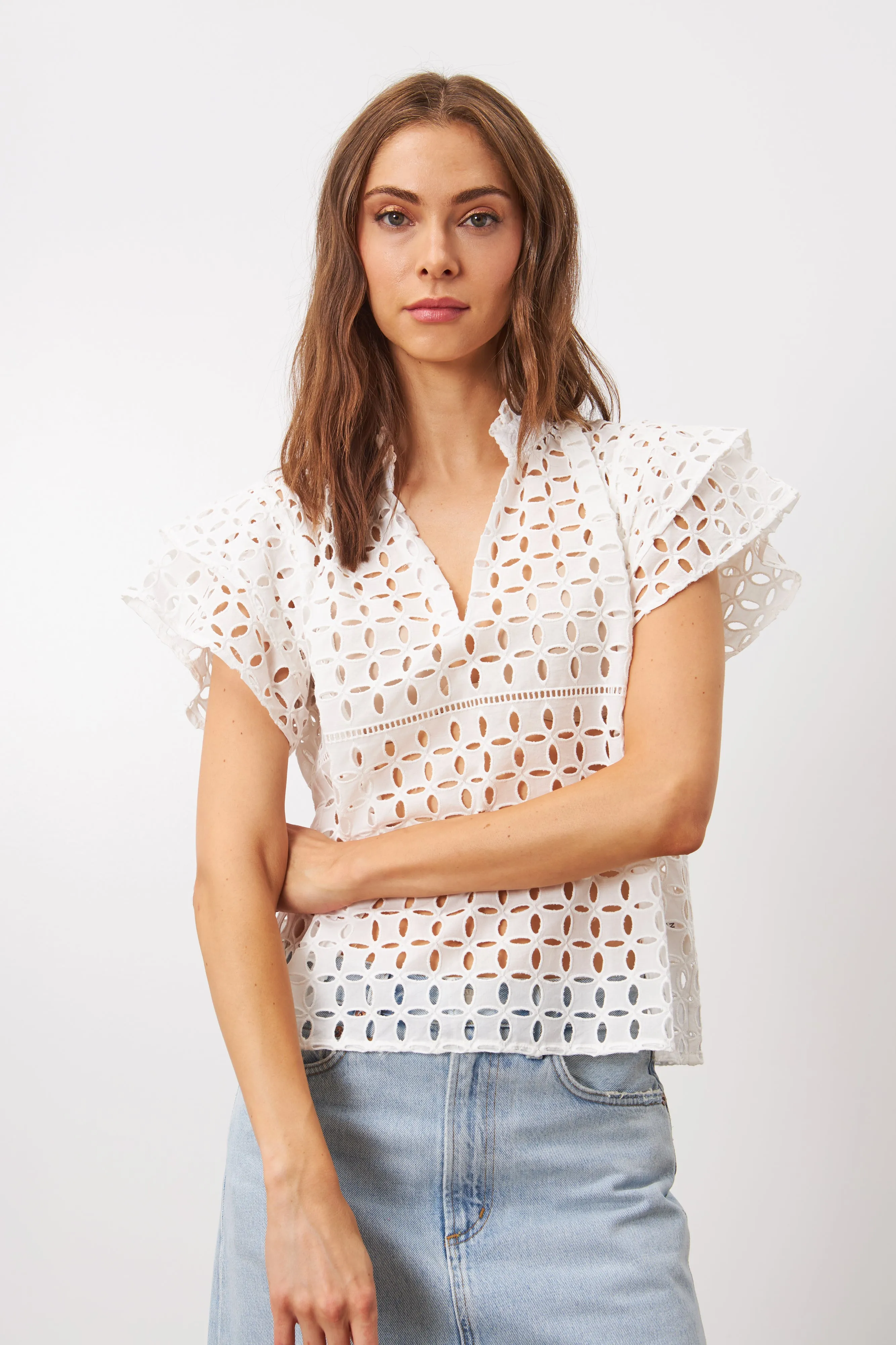 ROSA EYELET SHORT SLEEVE BLOUSE - LINE