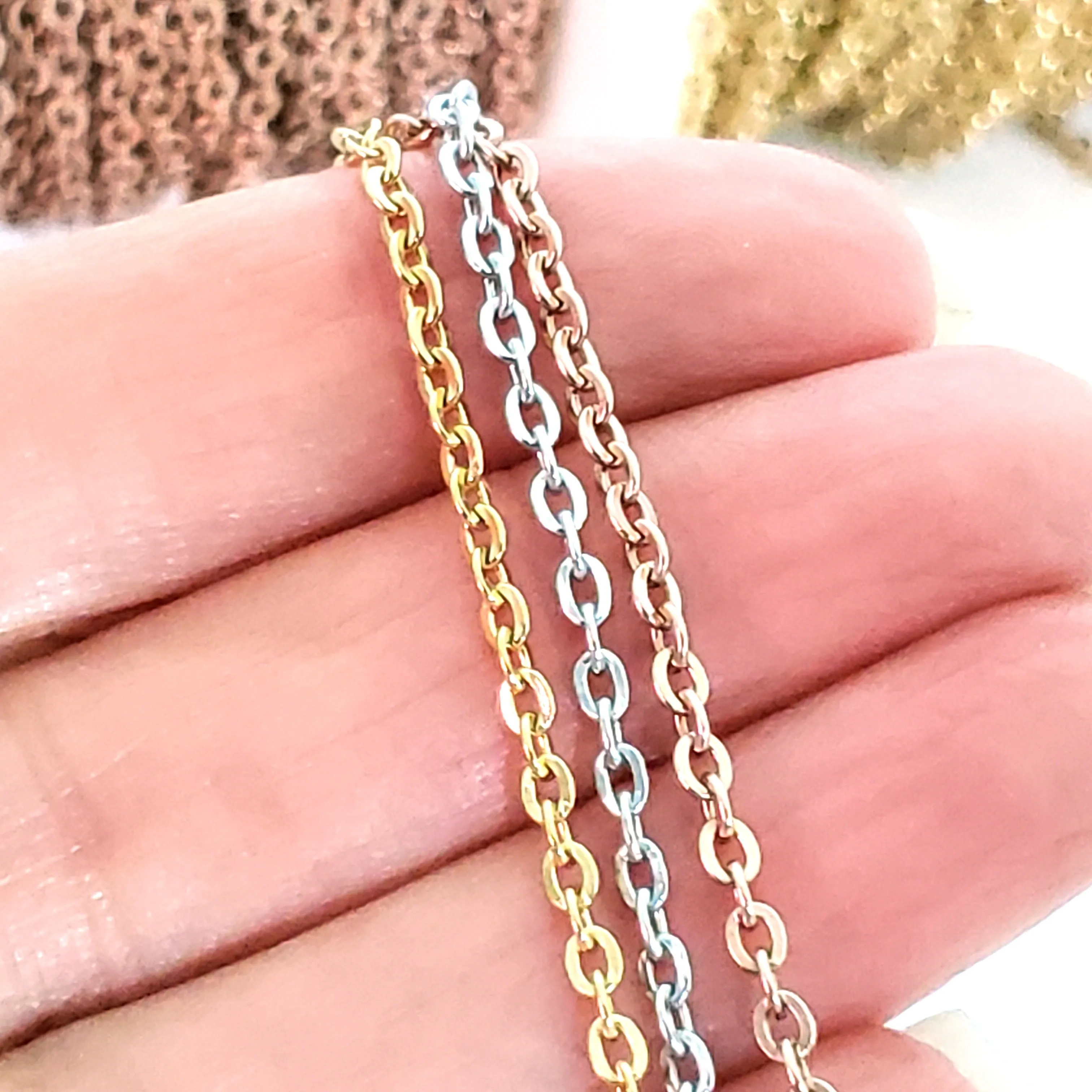 Rose Gold Stainless Chain, 3x2.5mm Flattened Oval Links, Bulk 20 Meters on a Spool, #1904 RG