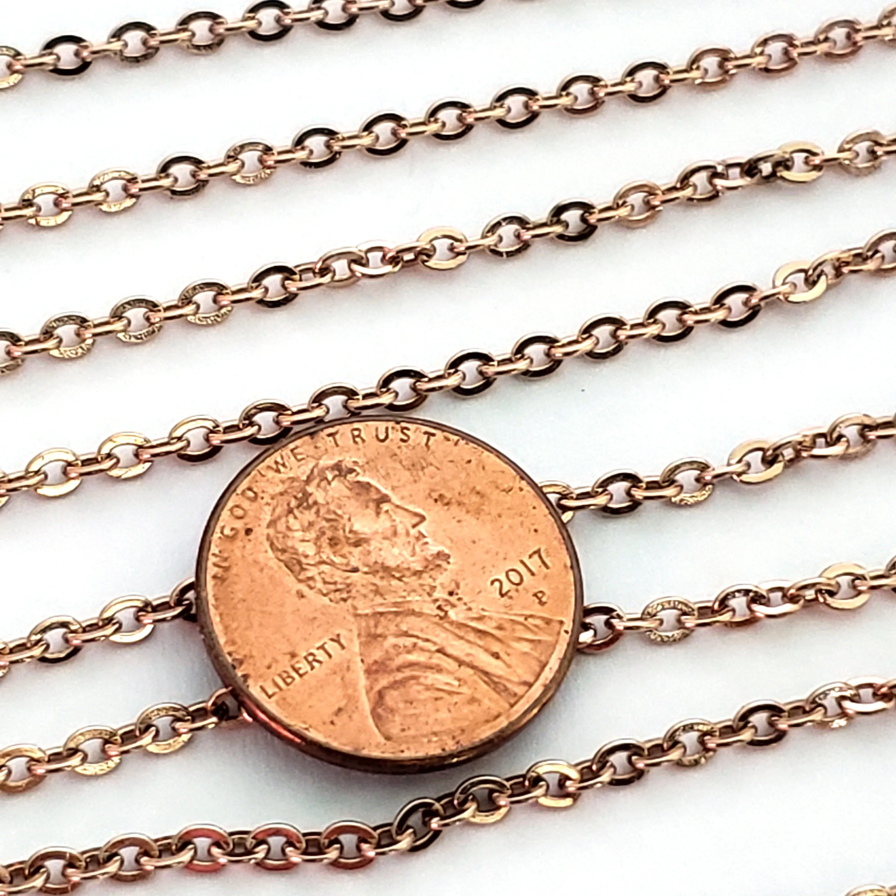 Rose Gold Stainless Chain, 3x2.5mm Flattened Oval Links, Bulk 20 Meters on a Spool, #1904 RG