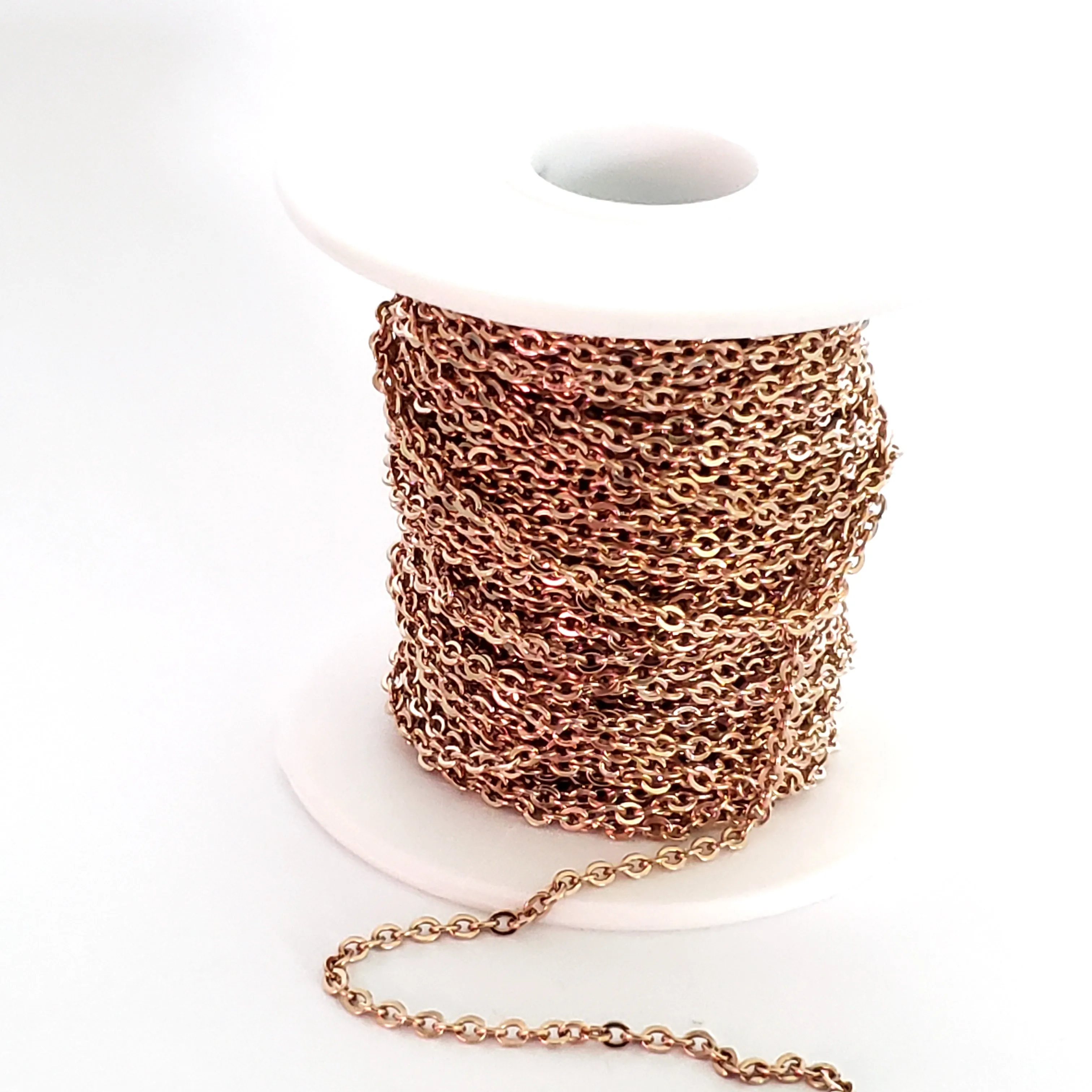 Rose Gold Stainless Chain, 3x2.5mm Flattened Oval Links, Bulk 20 Meters on a Spool, #1904 RG