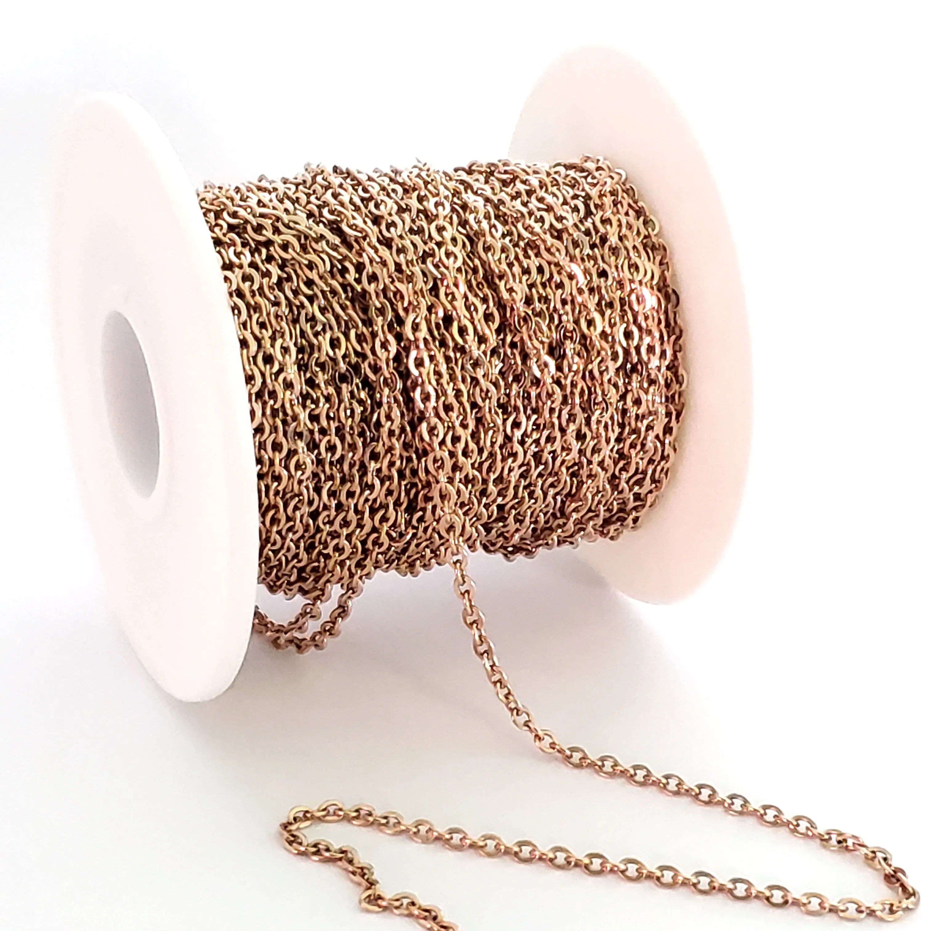 Rose Gold Stainless Chain, 3x2.5mm Flattened Oval Links, Bulk 20 Meters on a Spool, #1904 RG