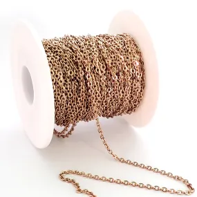 Rose Gold Stainless Chain, 3x2.5mm Flattened Oval Links, Bulk 20 Meters on a Spool, #1904 RG