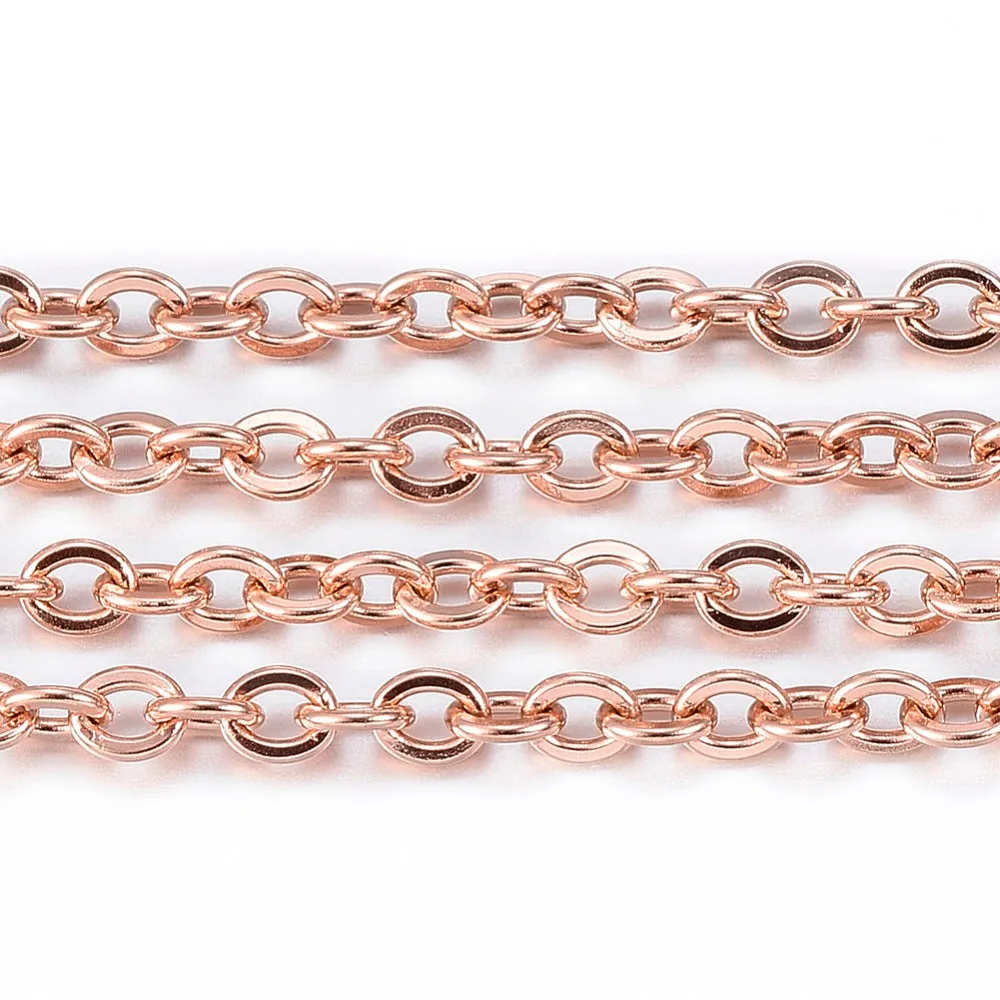 Rose Gold Stainless Chain, 3x2.5mm Flattened Oval Links, Bulk 20 Meters on a Spool, #1904 RG