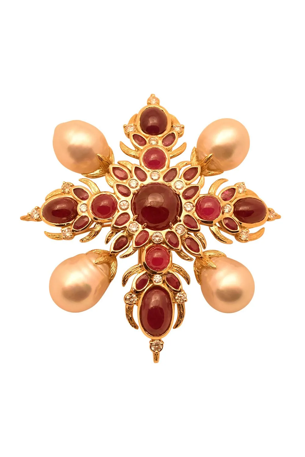 Ruby Pearl Diamond Cross Pin Brooch