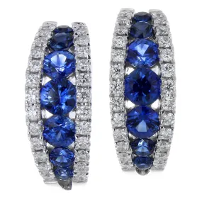 Sapphire & Diamond Huggy Hoop Earrings 18K White Gold