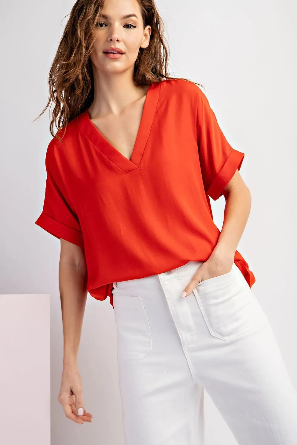 Short Sleeve Faux Button Down Top