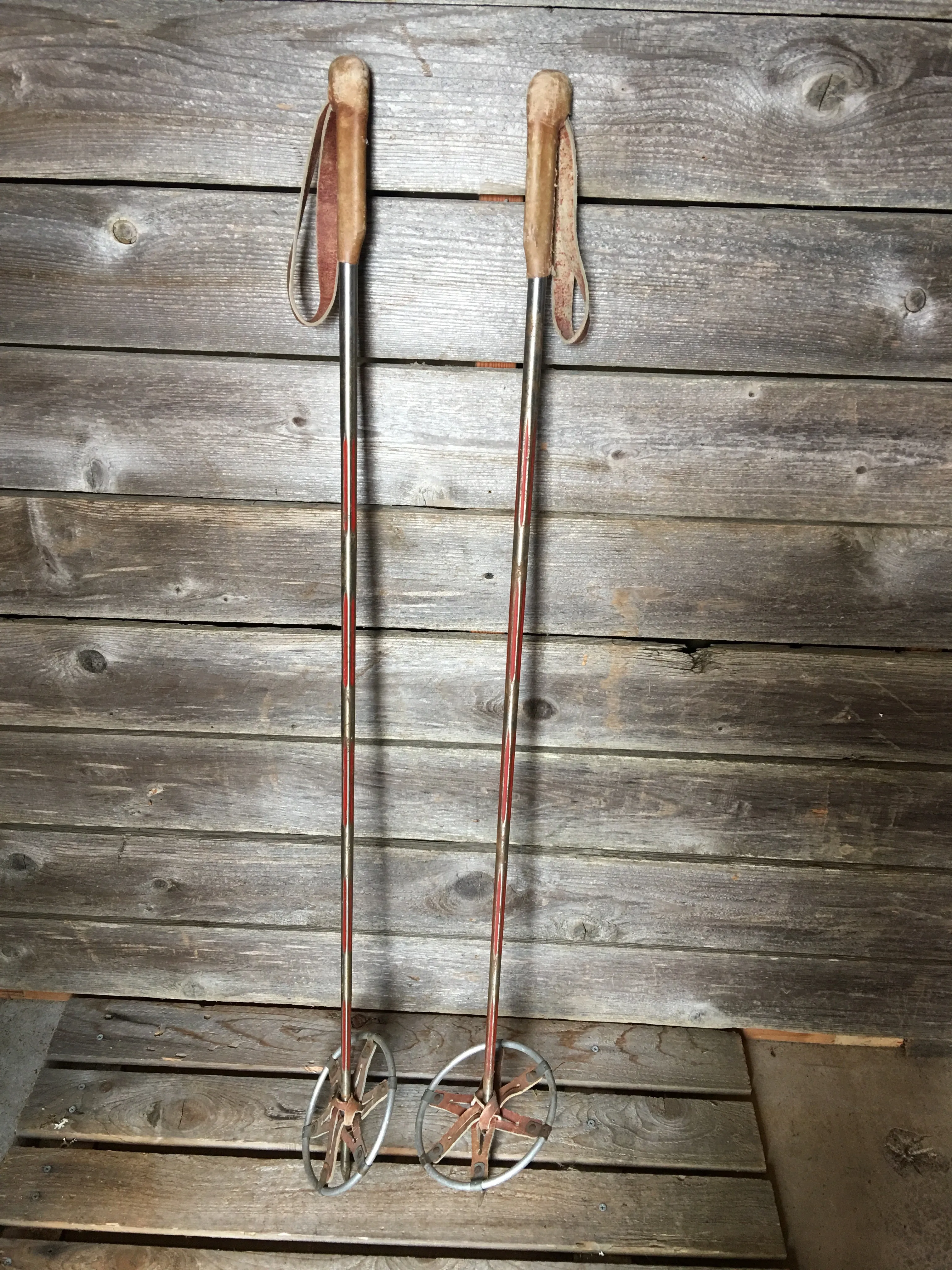 Silver and Red - Decorative Metal Ski Poles