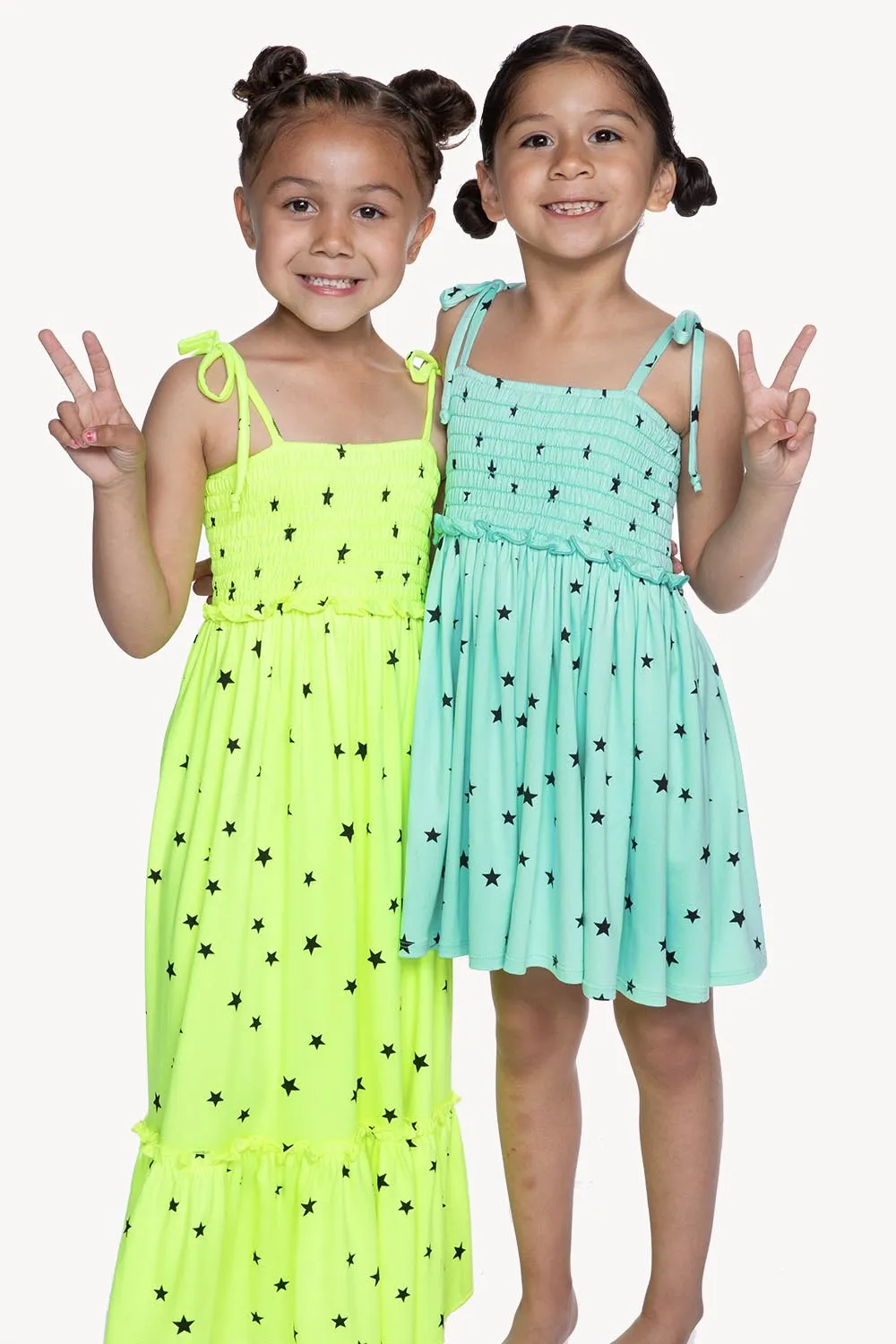 Simply Soft Strappy Smocked Dress - Ice Mint Black Stars