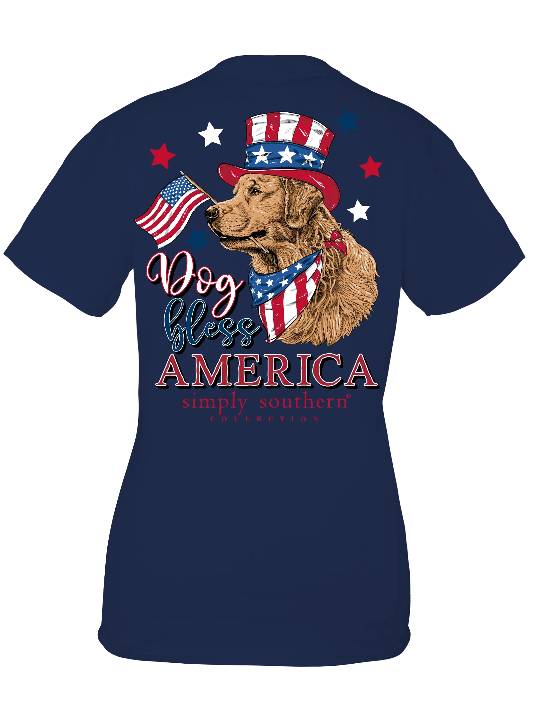 Simply Southern Dog Bless America Short Sleeve Tee with Patriotic Pup