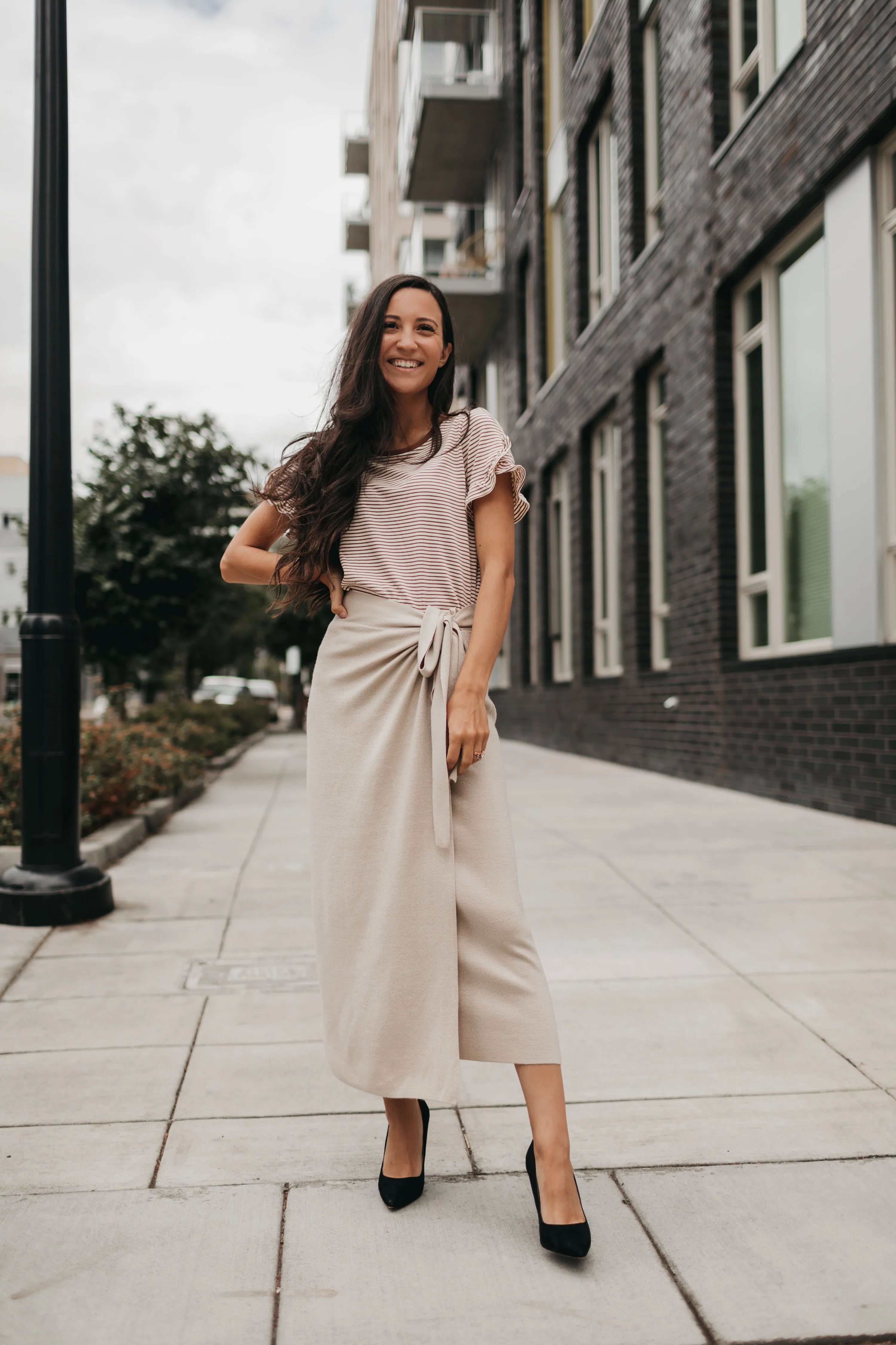 Sofia Wrap Sweater Skirt in Taupe