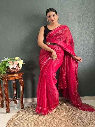 Soft Simar Shinning Stitched Readymade Saree With Belt