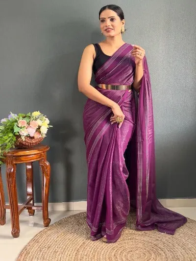 Soft Simar Shinning Stitched Readymade Saree With Belt