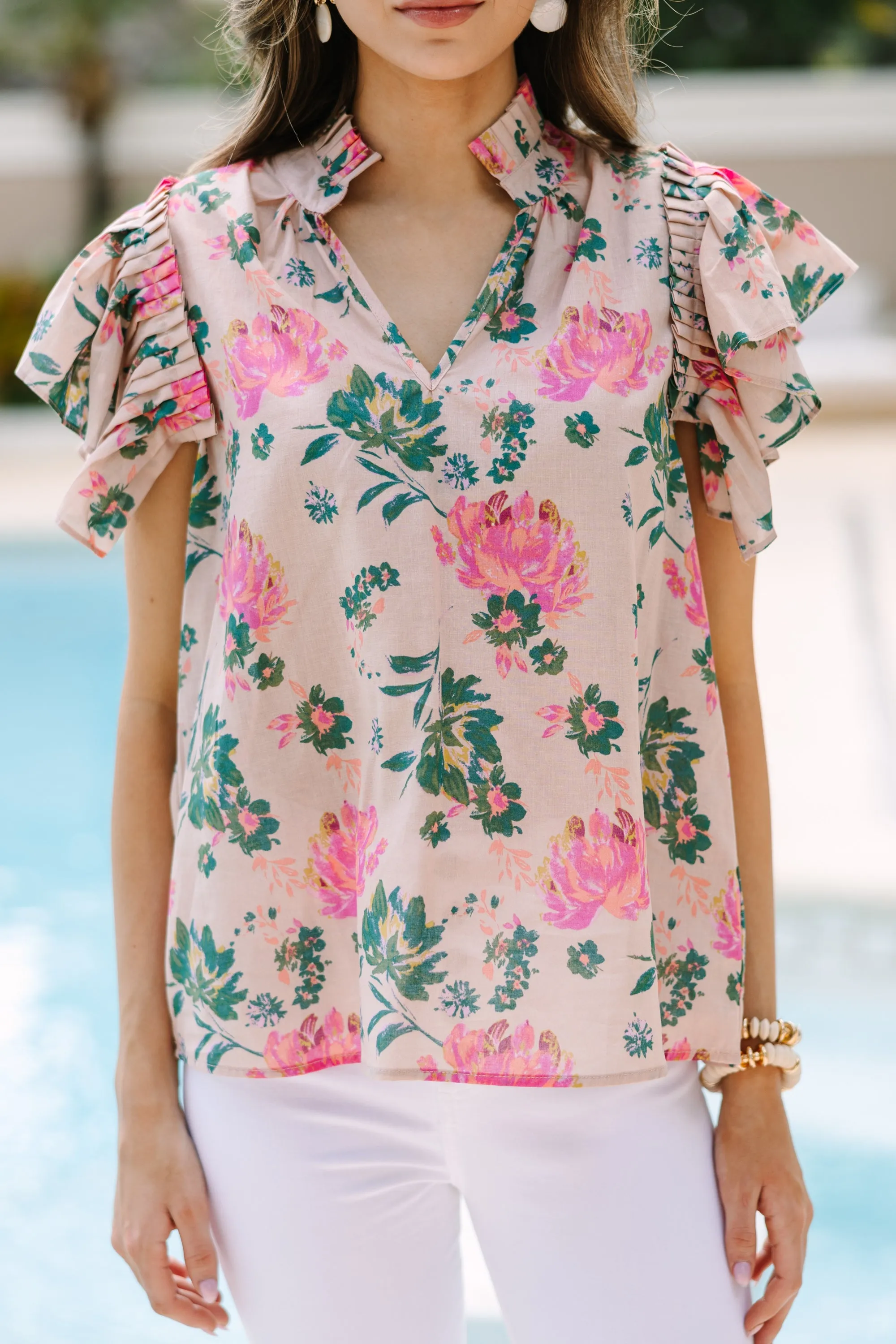 Something To Talk About Peach Pink Floral Blouse