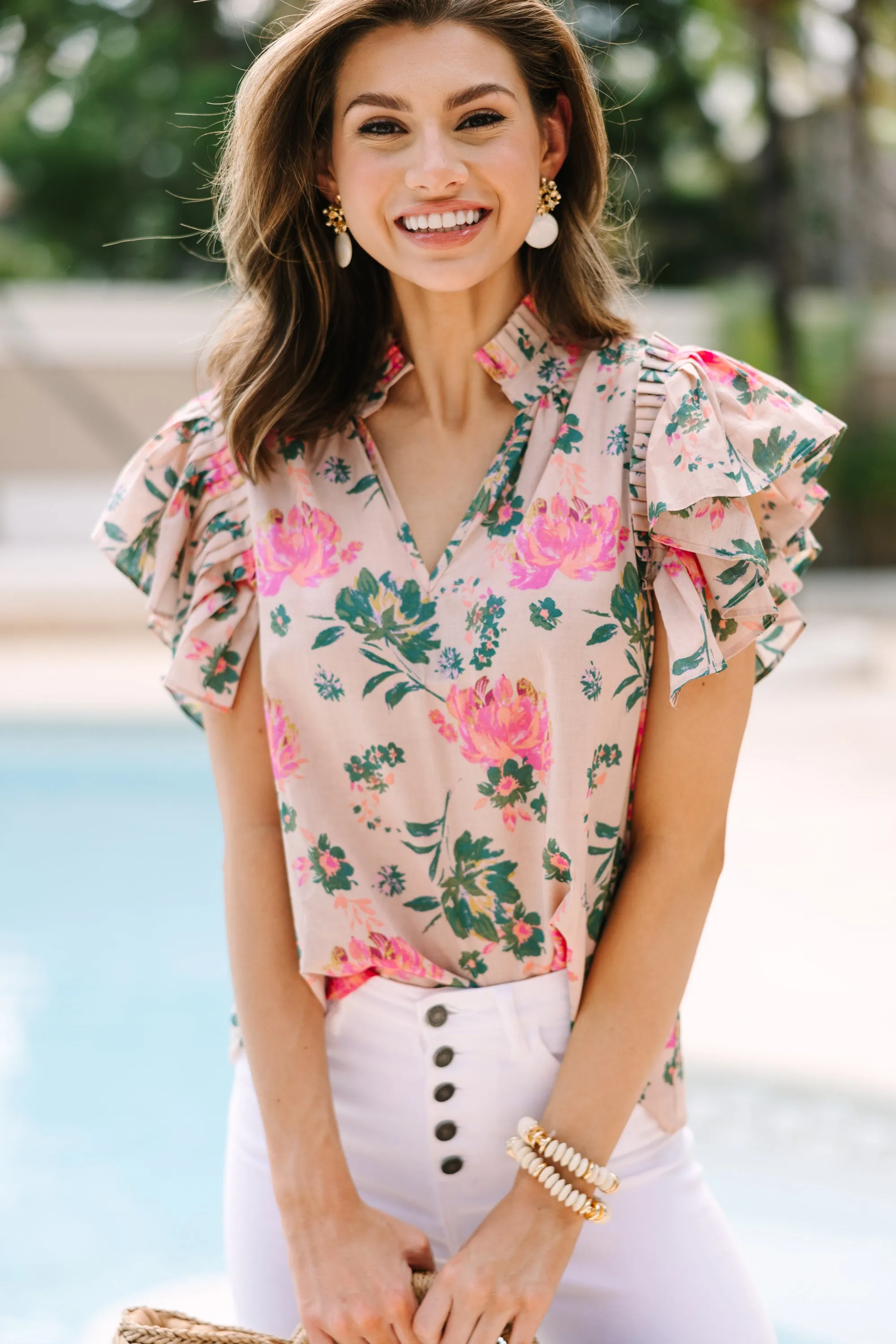 Something To Talk About Peach Pink Floral Blouse