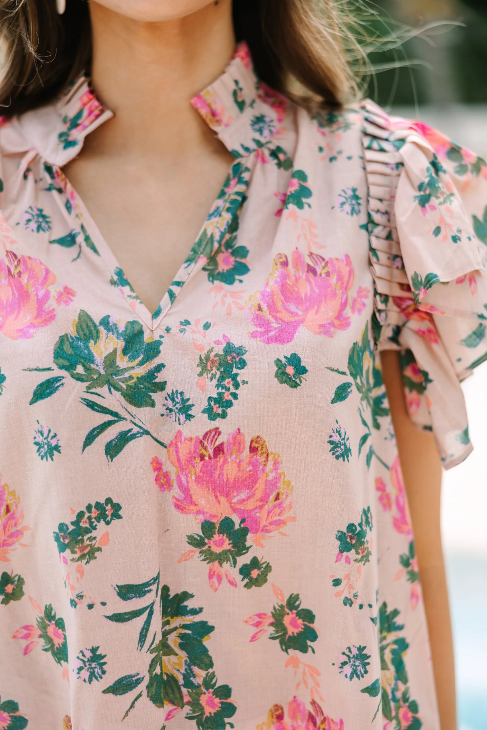 Something To Talk About Peach Pink Floral Blouse