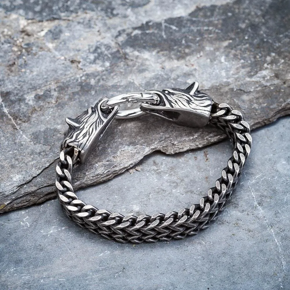 Stainless Steel Wolf Head Mesh Chain Bracelet