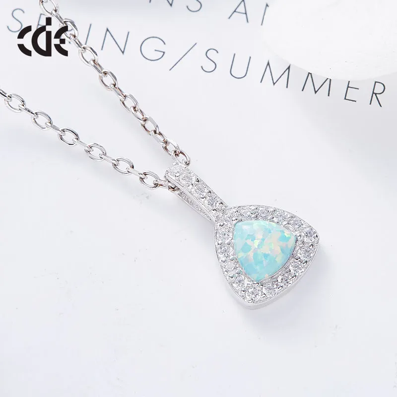 Sterling silver elegant shining crystal with an opal stone necklace