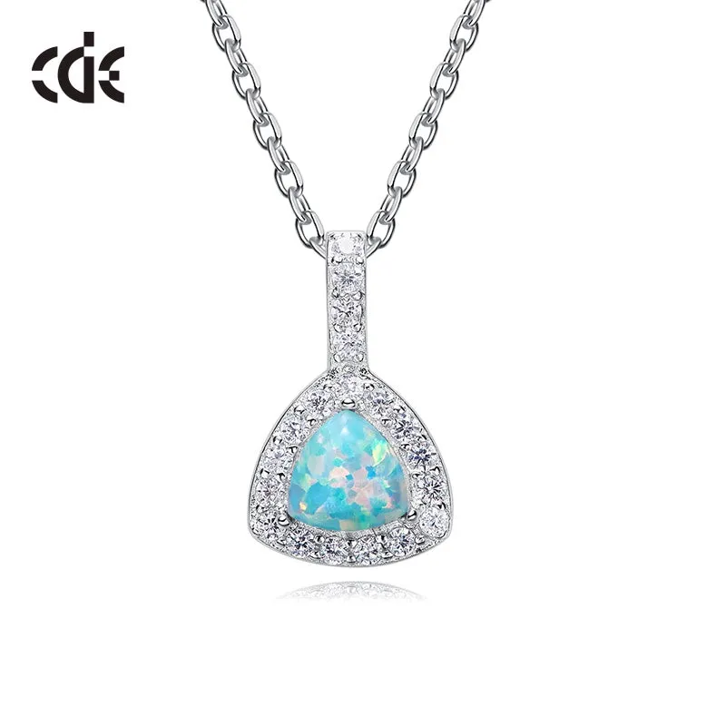 Sterling silver elegant shining crystal with an opal stone necklace