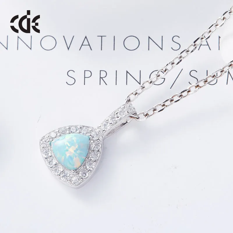 Sterling silver elegant shining crystal with an opal stone necklace