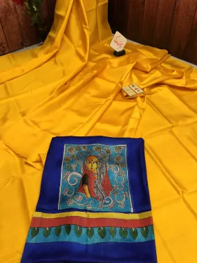 Sunflower Yellow Color Pure Bishnupur Silk Saree with Madhubani Hand Painted Blouse