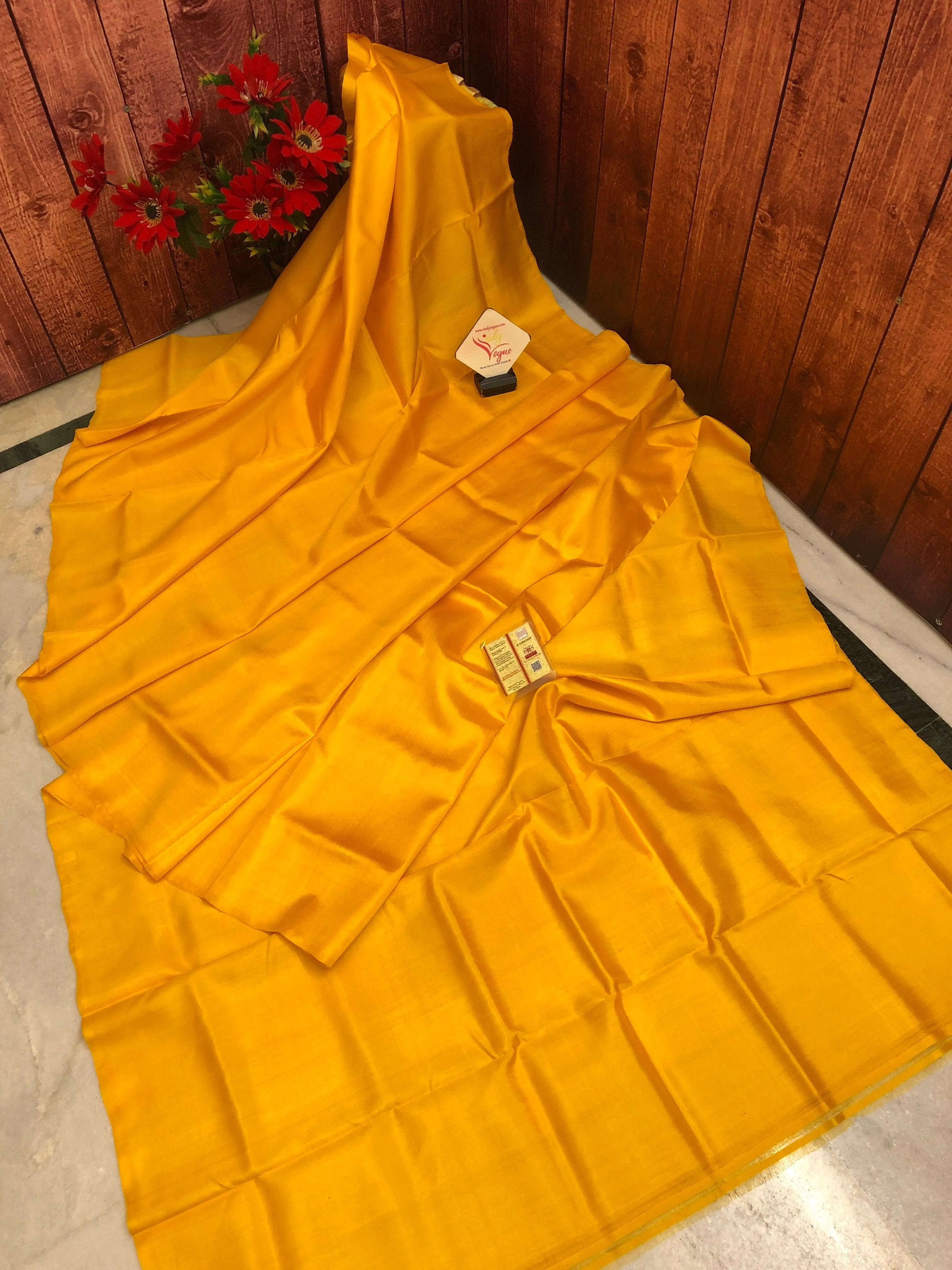 Sunflower Yellow Color Pure Bishnupur Silk Saree with Madhubani Hand Painted Blouse