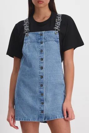 Tessa Logo Black Strap Blue Denim Pinafore Dress