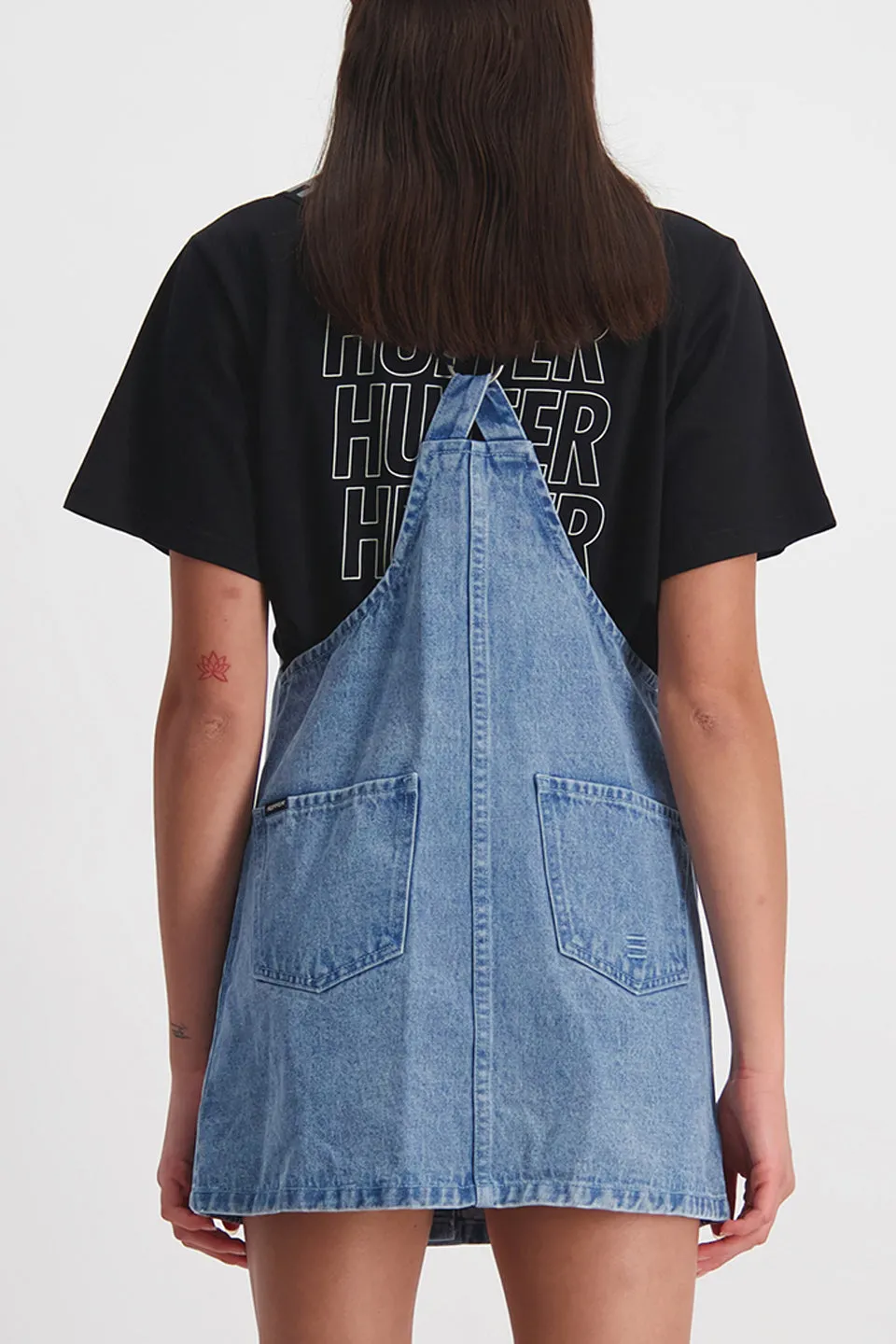 Tessa Logo Black Strap Blue Denim Pinafore Dress