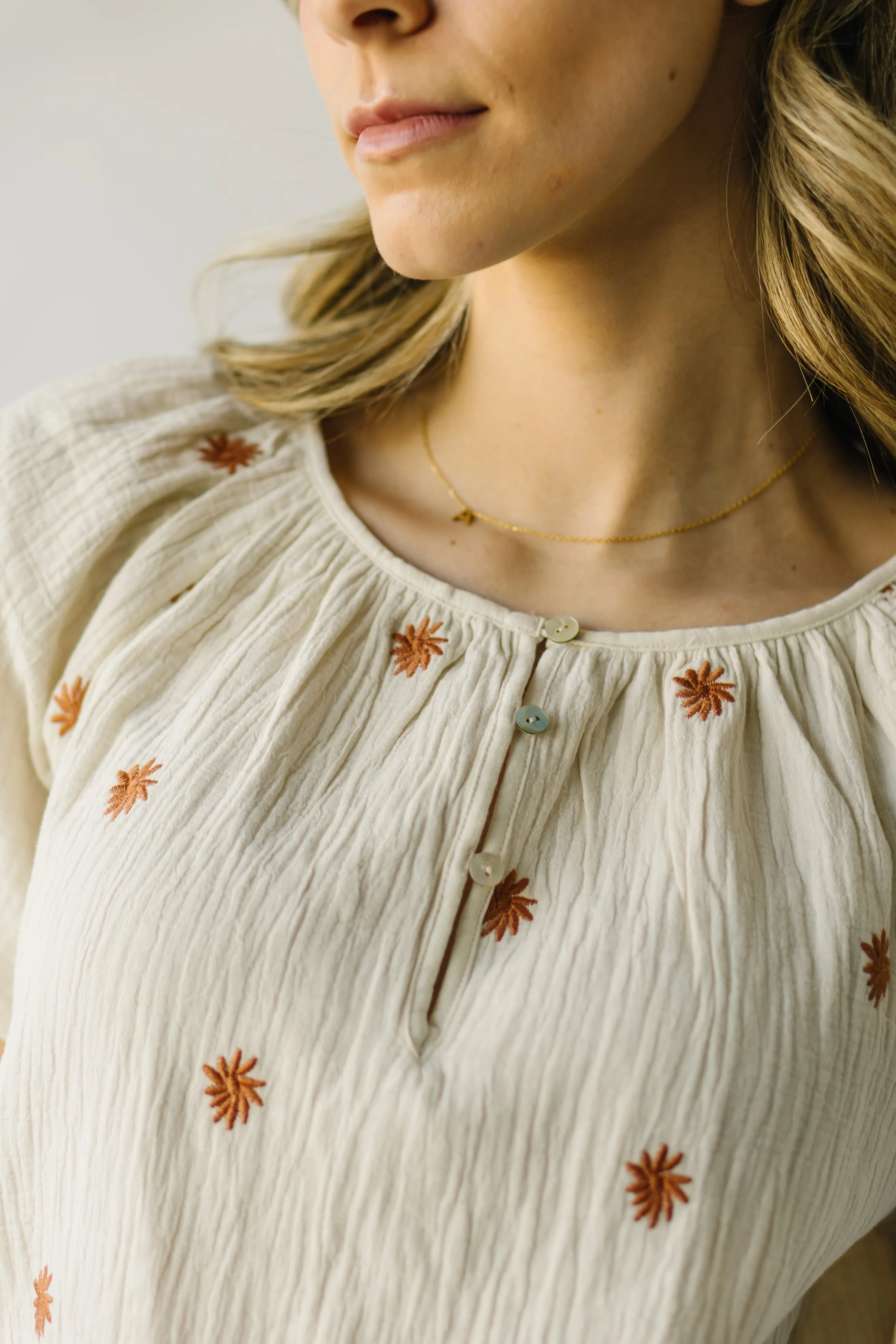 The Bernice Floral Embroidered Detail Blouse in Cream