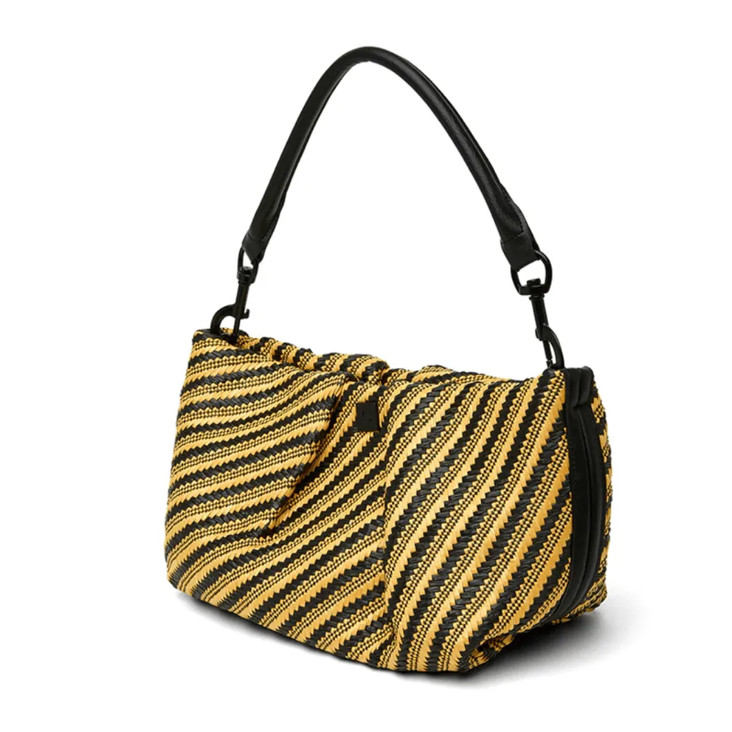 Think Royln Chic Savanna Clutch Crossbody Diagonal Stripe Raffia Handbag in Dune Black