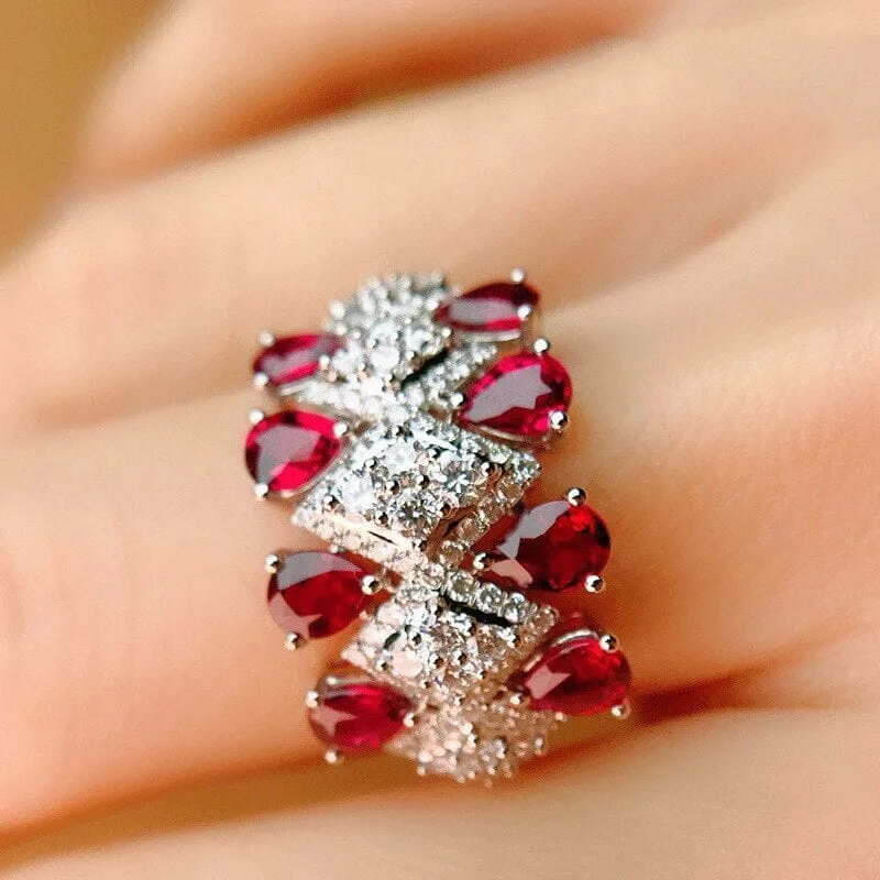 Trendy Lady Red Crystal Ruby Resizeable Ring