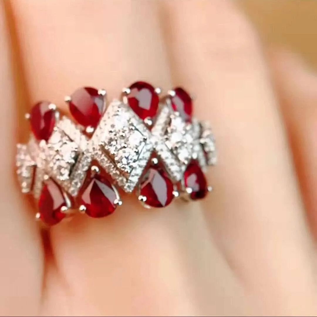 Trendy Lady Red Crystal Ruby Resizeable Ring