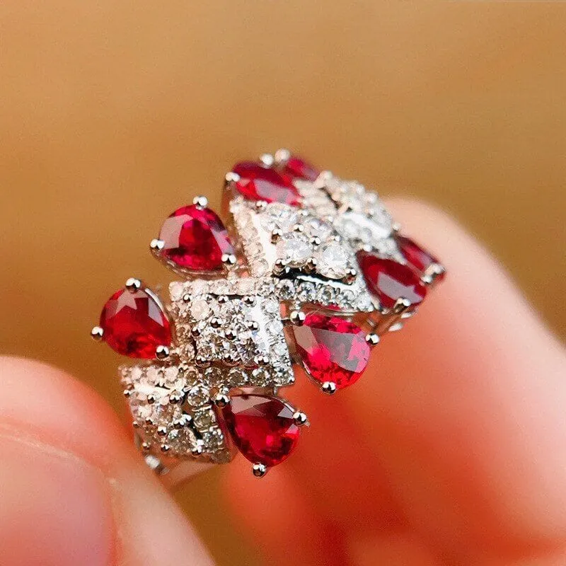 Trendy Lady Red Crystal Ruby Resizeable Ring