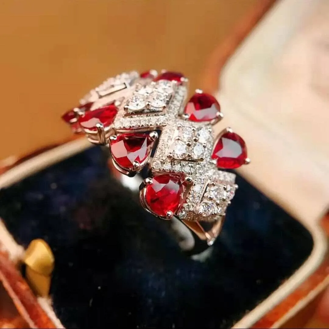 Trendy Lady Red Crystal Ruby Resizeable Ring