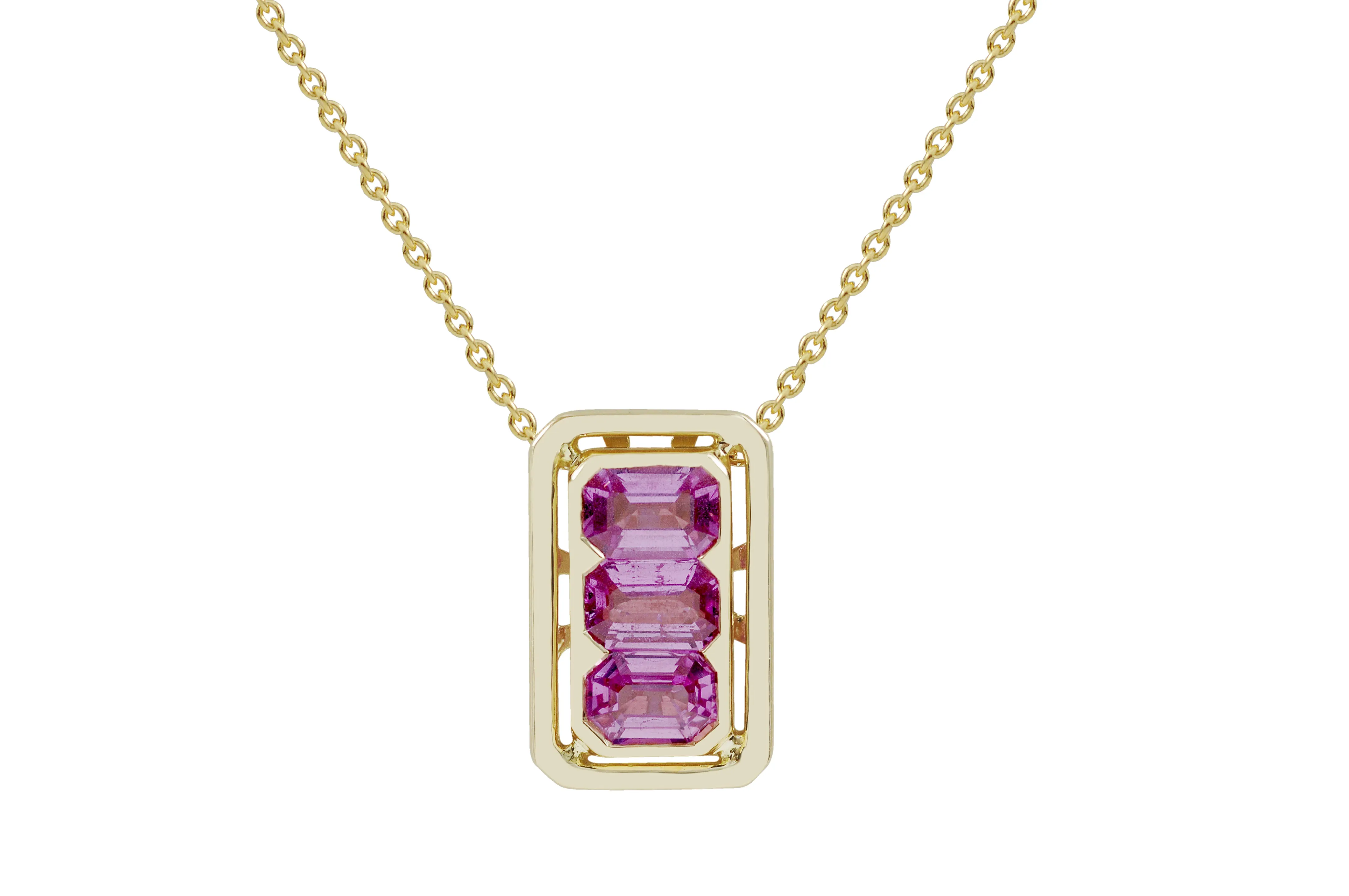 Twist Trilogy Pink Sapphire Necklace set in Yellow Gold