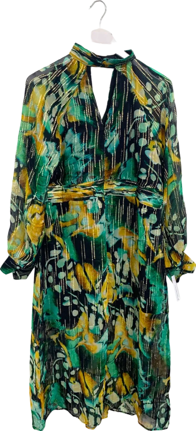 V by Very Green & Yellow Printed Midi Wrap Dress UK 20