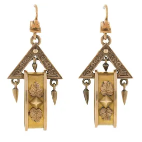 Victorian 15kt Gold Dangling Triangle & Hoop Earrings