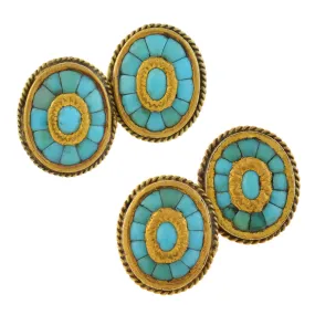 Victorian 15kt Inlaid Persian Turquoise Cufflinks